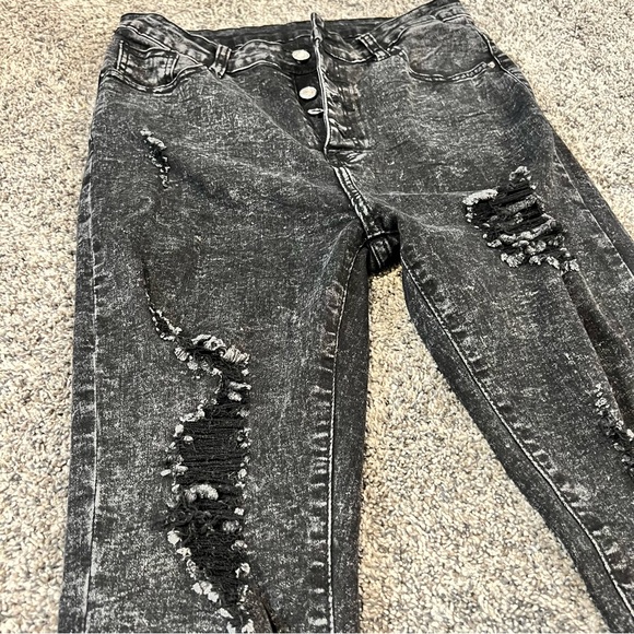 SHEIN Black Skinny Jeans Distressed High-Rise - Picture 4 of 12
